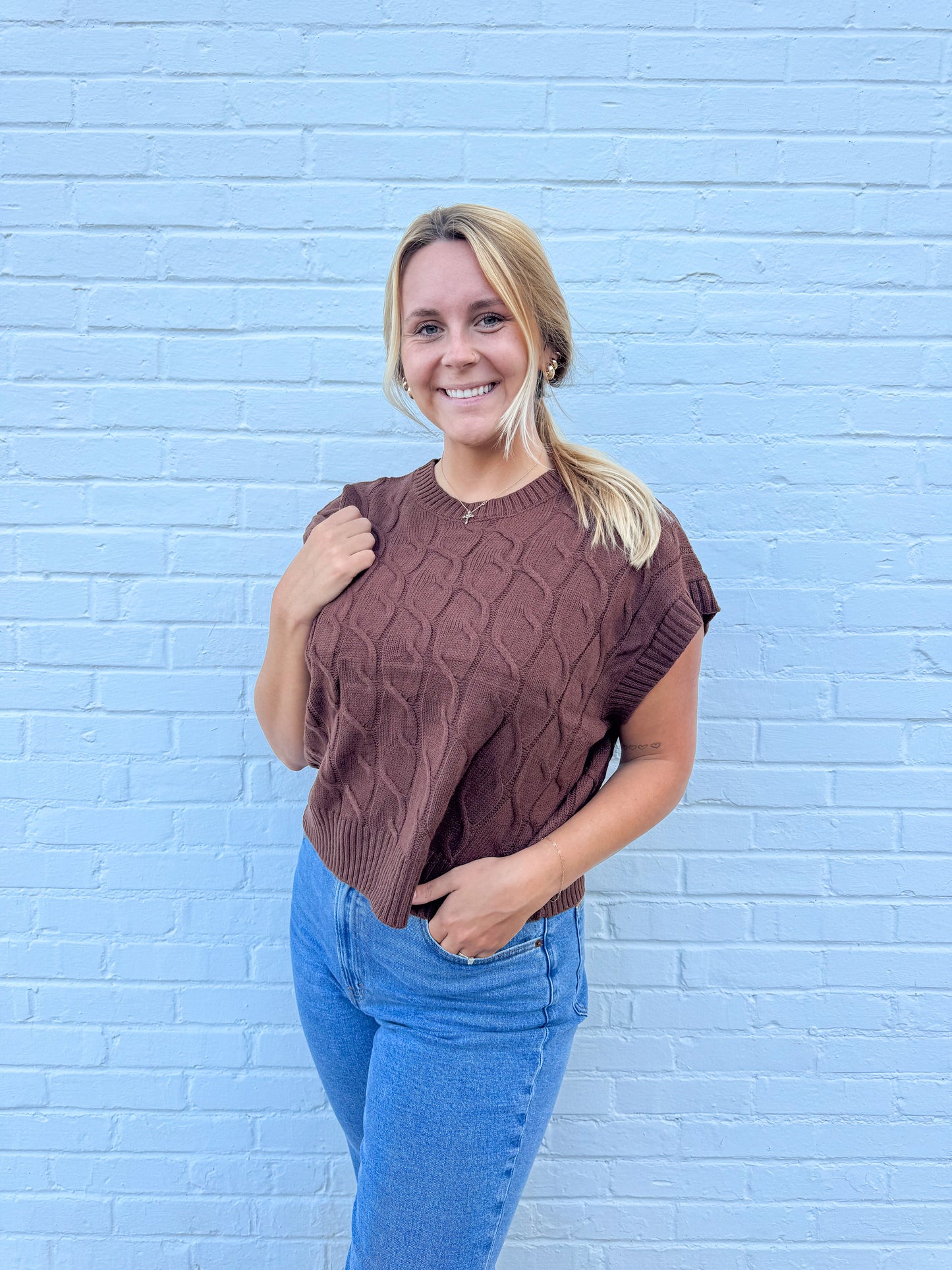 Classic Charm Sweater Vest (Brown)
