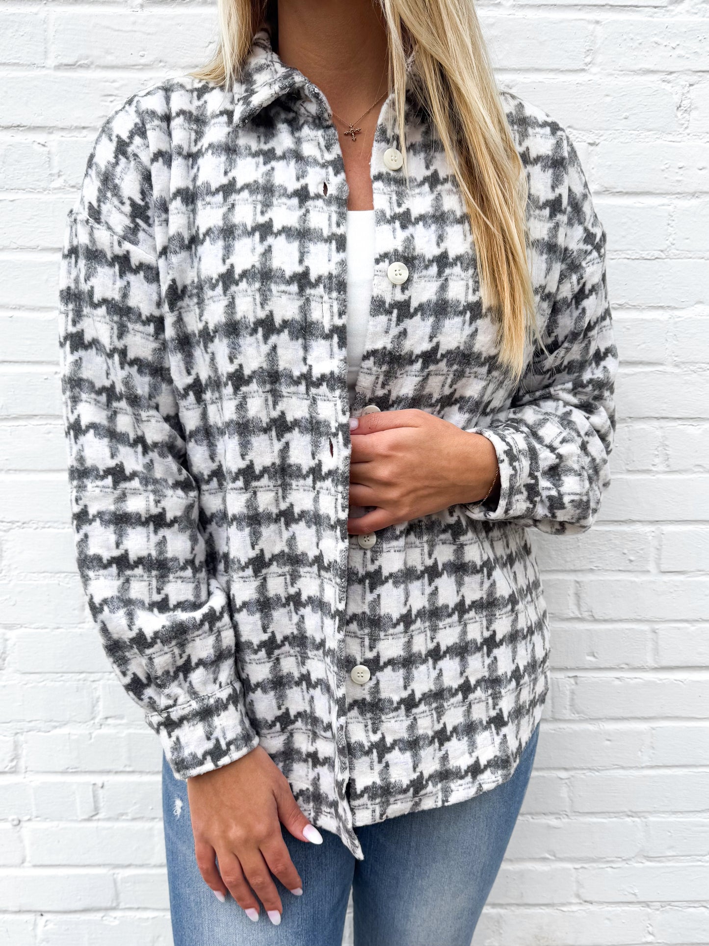 Houndstooth Haven Shacket (Grey Combo)